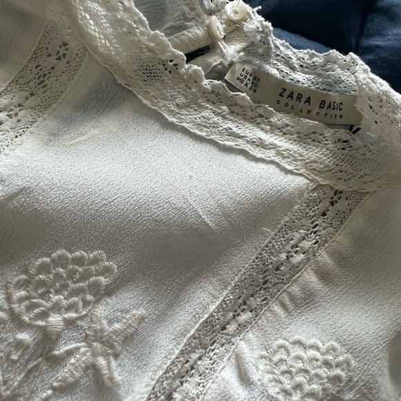 Zara Basic White bohemian feminine peasant blouse - Picture 8 of 9